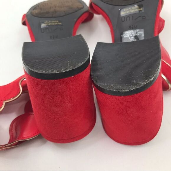 Unisa Red Estlin Suede Ankle Strap Block Heel Sandals - Picture 10 of 15